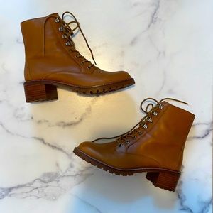 Madewell Brown leather heeled lace-up boots size 8.5